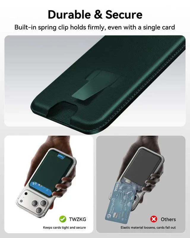 Alt view image 6 of 6 - for MagSafe Wallet, 3 Cards Holder, Slim Magnetic Phone Wallet for iPhone 17/16/15/14/13/12 Pro Max Plus Air Series,RFID Blocking Vegan Leather,Night Green