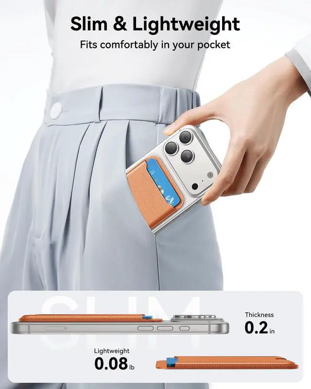 Alt view image 2 of 6 - for MagSafe Wallet, 3 Cards Holder, Slim Magnetic Phone Wallet for iPhone 17/16/15/14/13/12 Pro Max Plus Air Series,RFID Blocking Vegan Leather,Orange