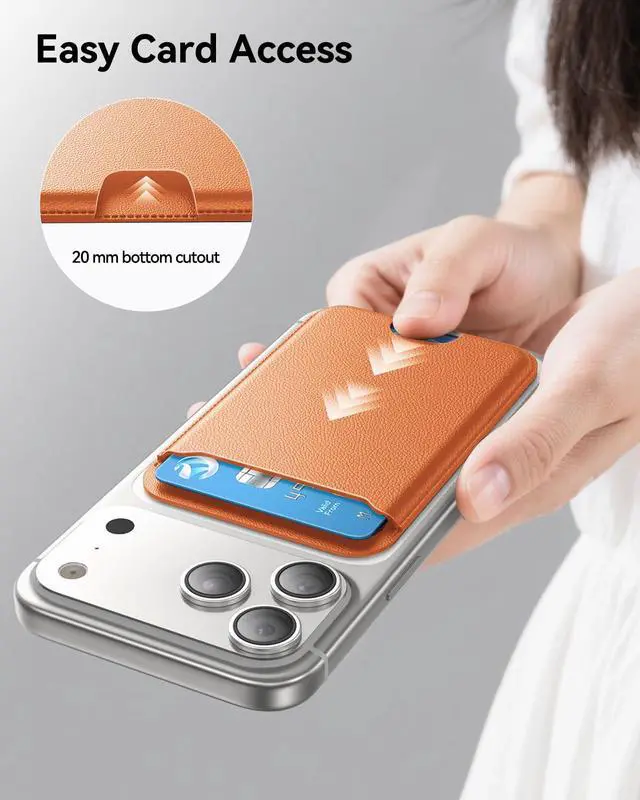 Alt view image 4 of 6 - for MagSafe Wallet, 3 Cards Holder, Slim Magnetic Phone Wallet for iPhone 17/16/15/14/13/12 Pro Max Plus Air Series,RFID Blocking Vegan Leather,Orange
