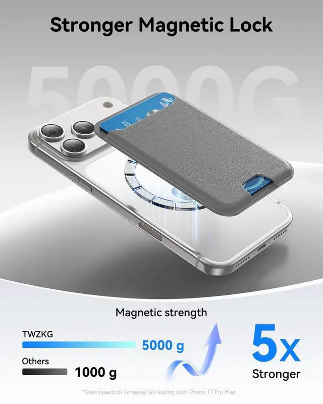 Alt view image 3 of 6 - for MagSafe Wallet, 3 Cards Holder, Slim Magnetic Phone Wallet for iPhone 17/16/15/14/13/12 Pro Max Plus Air Series,RFID Blocking Vegan Leather,Titanium Grey