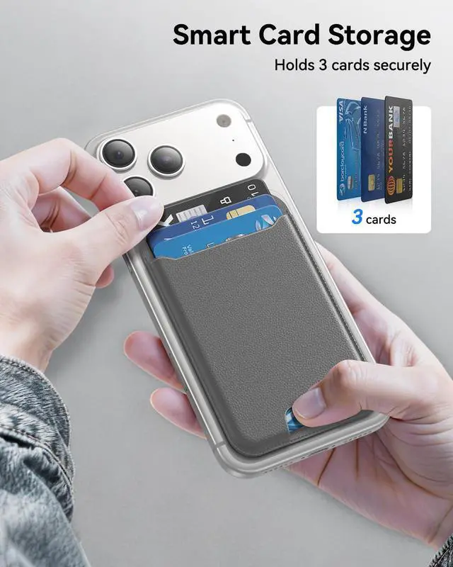 Alt view image 5 of 6 - for MagSafe Wallet, 3 Cards Holder, Slim Magnetic Phone Wallet for iPhone 17/16/15/14/13/12 Pro Max Plus Air Series,RFID Blocking Vegan Leather,Titanium Grey
