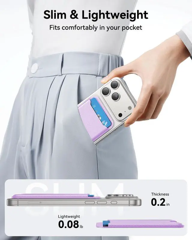 Alt view image 2 of 6 - for MagSafe Wallet, 3 Cards Holder, Slim Magnetic Phone Wallet for iPhone 17/16/15/14/13/12 Pro Max Plus Air Series,RFID Blocking Vegan Leather,Purple