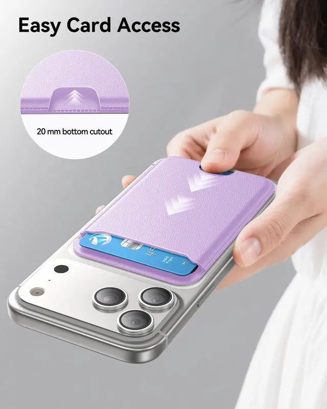 Alt view image 4 of 6 - for MagSafe Wallet, 3 Cards Holder, Slim Magnetic Phone Wallet for iPhone 17/16/15/14/13/12 Pro Max Plus Air Series,RFID Blocking Vegan Leather,Purple