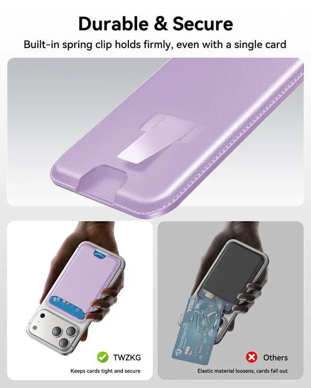 Alt view image 6 of 6 - for MagSafe Wallet, 3 Cards Holder, Slim Magnetic Phone Wallet for iPhone 17/16/15/14/13/12 Pro Max Plus Air Series,RFID Blocking Vegan Leather,Purple