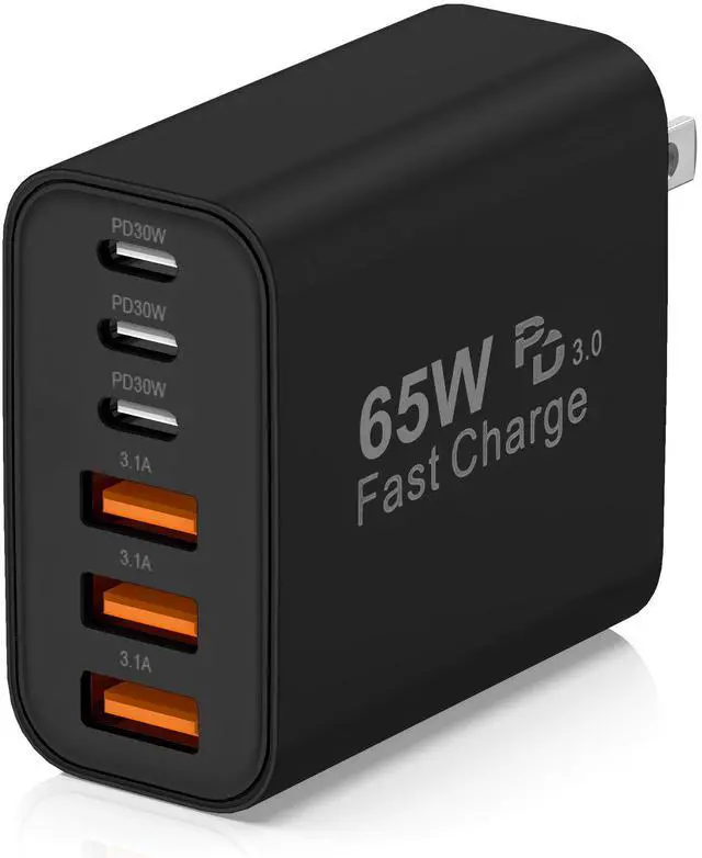 Main image of 65W USB C Charger Block,6-Port Multi Device Fast Charger PD QC Wall Adapter