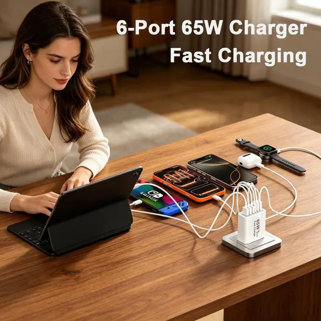 Alt view image 5 of 7 - USB C Fast Charging Block,65W 6-Port Type C Phone Charging Cubes Power Adapter Multiport Brick for iPhone 17/16/15/14/13/12/11/Pro Max/Plus/Air, iPad mini/Pro,Galaxy S25