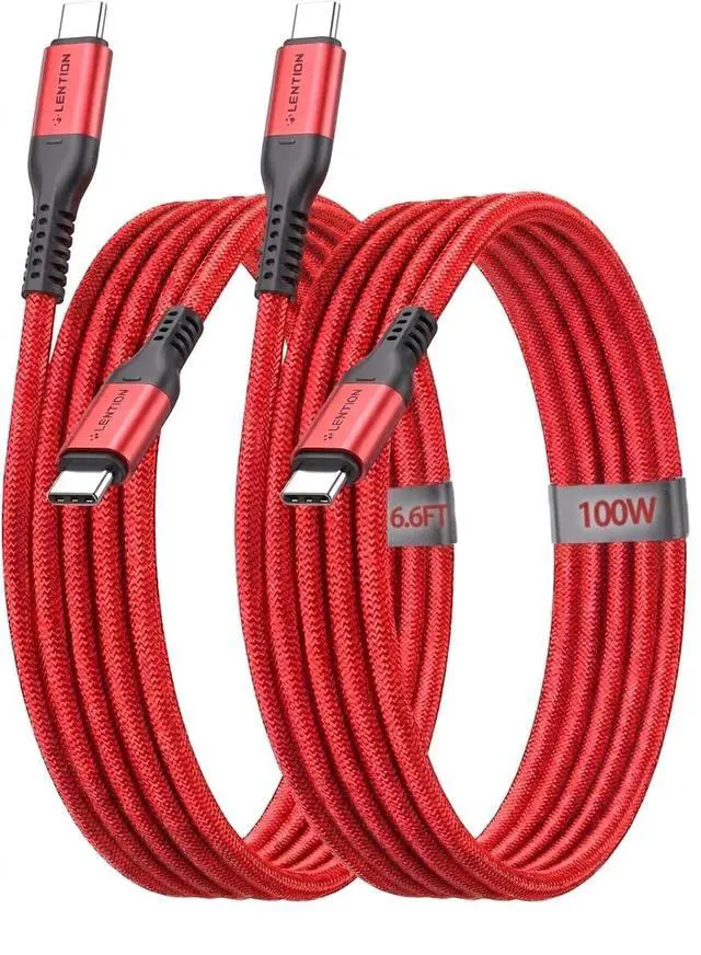 Main image of USB-C to USB-C Cable, 2-Pack 100W Fast Charging 6.6ft (2m) Long Braided Cable for iPhone 17/16/15 MacBook iPad Pro Samsung Galaxy S25 Series(Red)