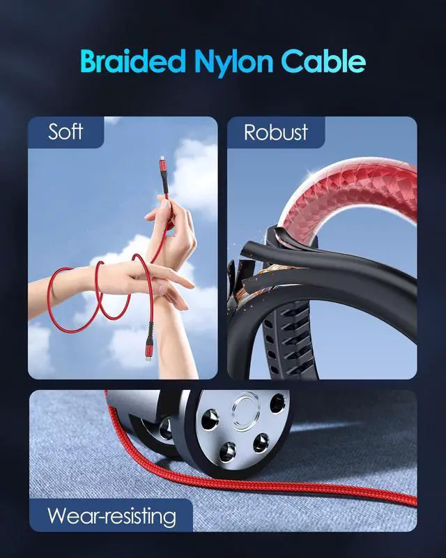 Alt view image 5 of 7 - USB-C to USB-C Cable, 2-Pack 100W Fast Charging 6.6ft (2m) Long Braided Cable for iPhone 17/16/15 MacBook iPad Pro Samsung Galaxy S25 Series(Red)