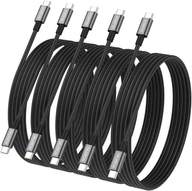 Main image of USB C to USB C Cable, 100W 5A Super Fast Charging, PD 3.0, 5-Pack (6.6ft),Braided Type C Charger Cable for iPhone 17/16 Pro Max, iPad Pro, Samsung Galaxy S25, Kindle etc.