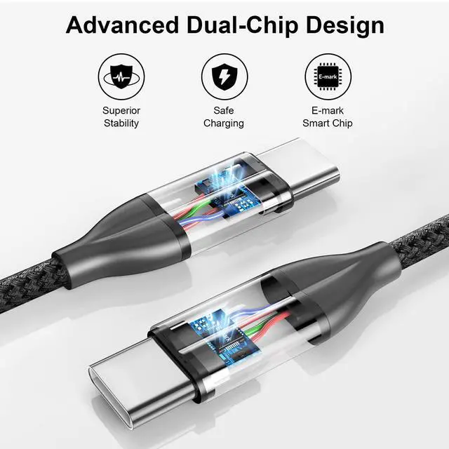 Alt view image 2 of 7 - 100W USB C Cable Fast Charging, 2 Pack 6FT Braided USB-C Cable, 5A PD Charger Cord for MacBook Pro/Air, iPad Pro, iPhone 17/16/15 Pro Max, Samsung Galaxy S25/S24, Home Office Travel