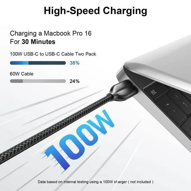 Alt view image 4 of 7 - 100W USB C Cable Fast Charging, 2 Pack 6FT Braided USB-C Cable, 5A PD Charger Cord for MacBook Pro/Air, iPad Pro, iPhone 17/16/15 Pro Max, Samsung Galaxy S25/S24, Home Office Travel