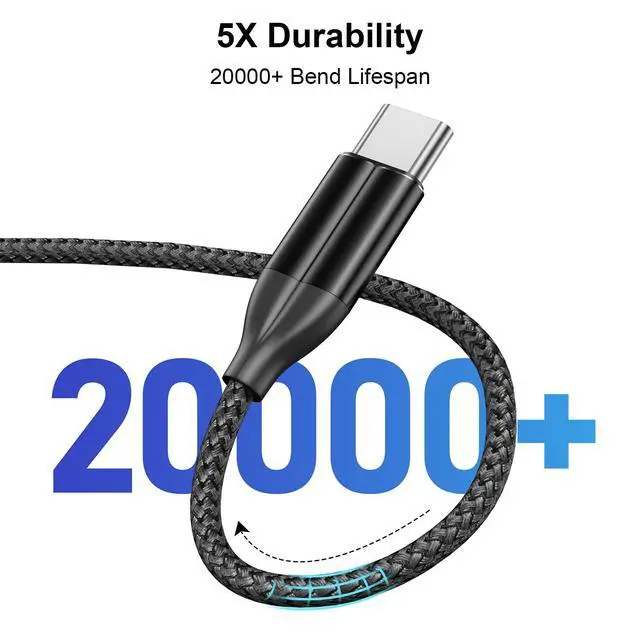 Alt view image 3 of 7 - 100W USB C Cable Fast Charging, 2 Pack 6FT Braided USB-C Cable, 5A PD Charger Cord for MacBook Pro/Air, iPad Pro, iPhone 17/16/15 Pro Max, Samsung Galaxy S25/S24, Home Office Travel