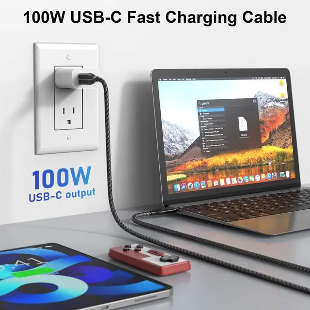 Alt view image 6 of 7 - 100W USB C Cable Fast Charging, 2 Pack 6FT Braided USB-C Cable, 5A PD Charger Cord for MacBook Pro/Air, iPad Pro, iPhone 17/16/15 Pro Max, Samsung Galaxy S25/S24, Home Office Travel