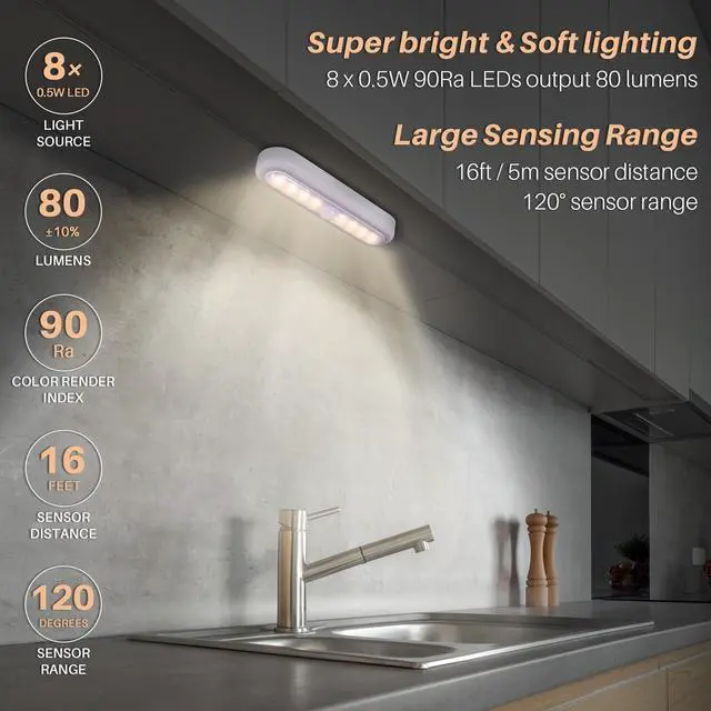 Alt view image 2 of 7 - 3 Pack 7 Motion Sensor Lights Indoor Battery Operated, Stick on LED Light for Closet, Stairs, Under Cabinet, Warm White