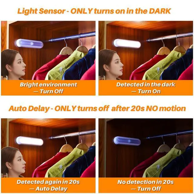 Alt view image 3 of 7 - 3 Pack 7 Motion Sensor Lights Indoor Battery Operated, Stick on LED Light for Closet, Stairs, Under Cabinet, Warm White