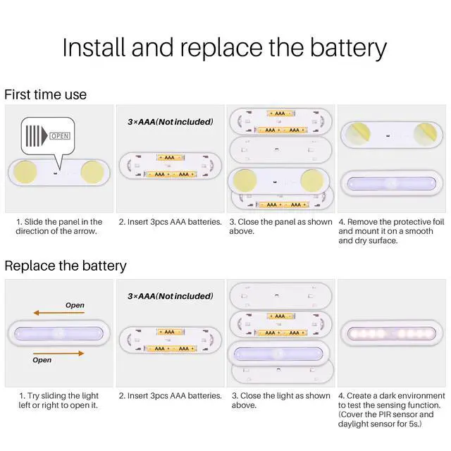 Alt view image 6 of 7 - 3 Pack 7 Motion Sensor Lights Indoor Battery Operated, Stick on LED Light for Closet, Stairs, Under Cabinet, Warm White