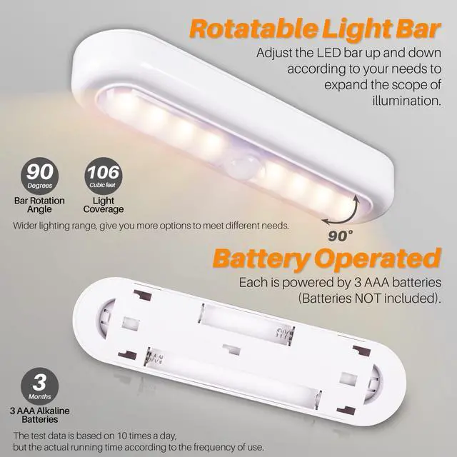Alt view image 5 of 7 - 3 Pack 7 Motion Sensor Lights Indoor Battery Operated, Stick on LED Light for Closet, Stairs, Under Cabinet, Warm White