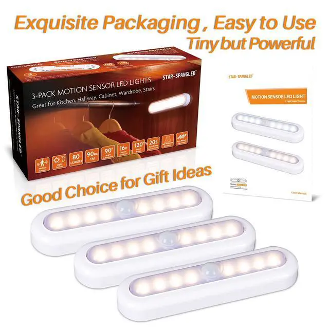 Alt view image 7 of 7 - 3 Pack 7 Motion Sensor Lights Indoor Battery Operated, Stick on LED Light for Closet, Stairs, Under Cabinet, Warm White