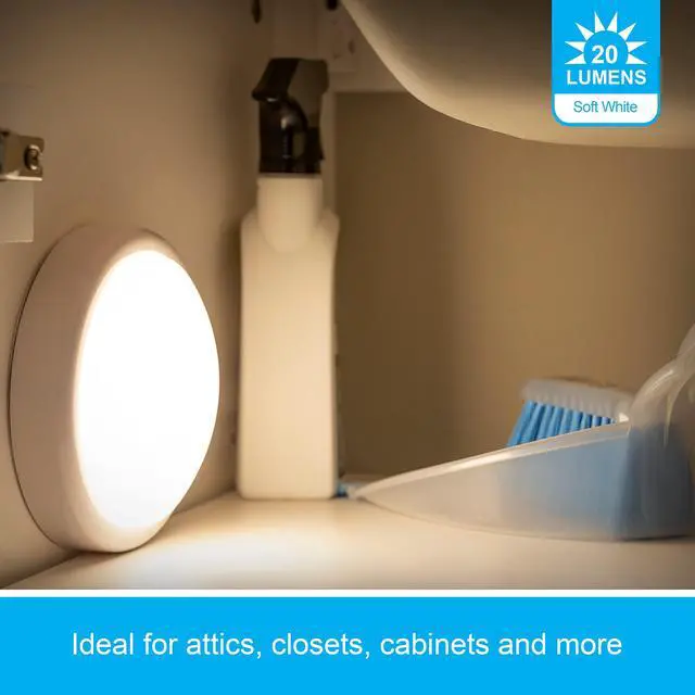 Alt view image 2 of 5 - Battery-Operated Tap Light, White Push Light, Stick-On, Wireless and Portable, Ideal for Cabinets, Closets, Nightstands, Bathrooms, and Hallways 54807