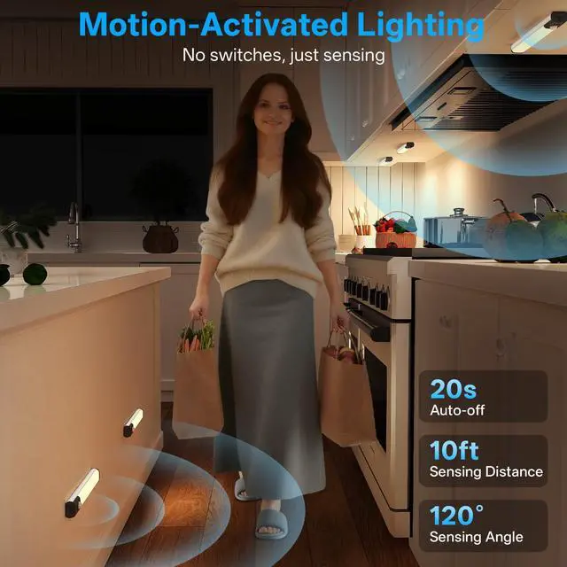 Alt view image 3 of 7 - Under Cabinet Lighting,LED Closet Lights,Rechargeable Motion Sensor Light Indoor,3 Colors Dimmable,Magnetic Installation for Kitchen,Wardrobe,Bedroom,Drawer 3Pack