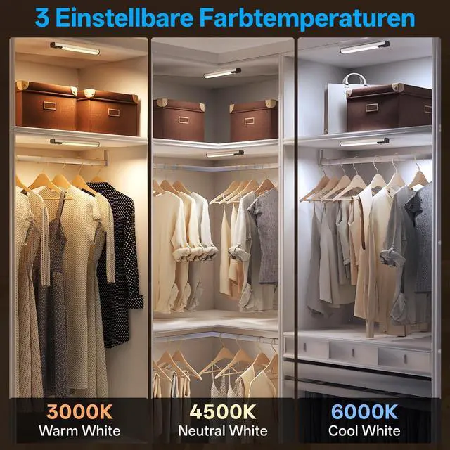 Alt view image 4 of 7 - Under Cabinet Lighting,LED Closet Lights,Rechargeable Motion Sensor Light Indoor,3 Colors Dimmable,Magnetic Installation for Kitchen,Wardrobe,Bedroom,Drawer 3Pack