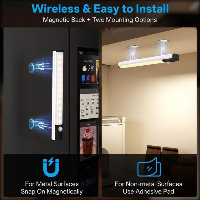 Alt view image 7 of 7 - Under Cabinet Lighting,LED Closet Lights,Rechargeable Motion Sensor Light Indoor,3 Colors Dimmable,Magnetic Installation for Kitchen,Wardrobe,Bedroom,Drawer 3Pack
