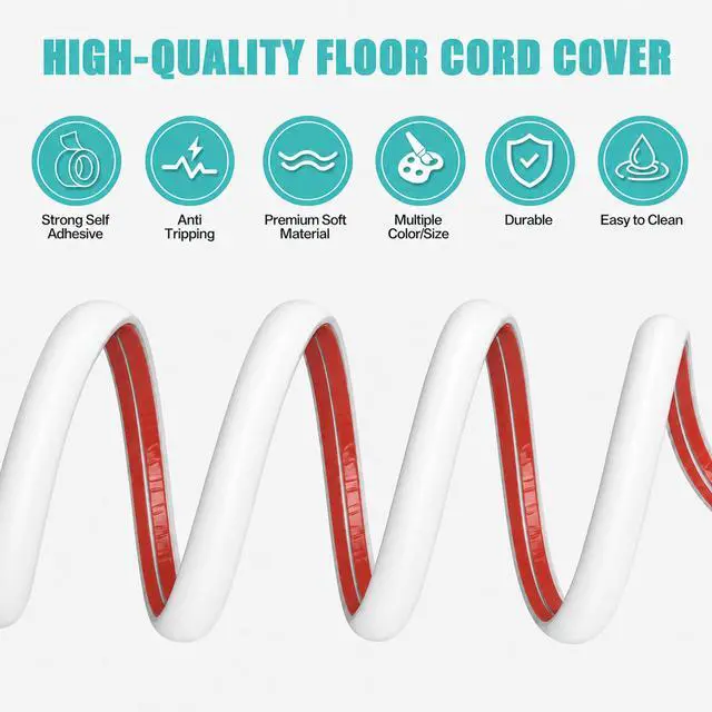 Alt view image 3 of 7 - Floor Cord Cover Self Adhesive Cord Hider,3.3FT Cable Management, Extension Strip Protector for Wires, Prevent Cable Trips for Offices, Gyms, Exhibitions Cavity:0.3"(W) x 0.28"(H) White
