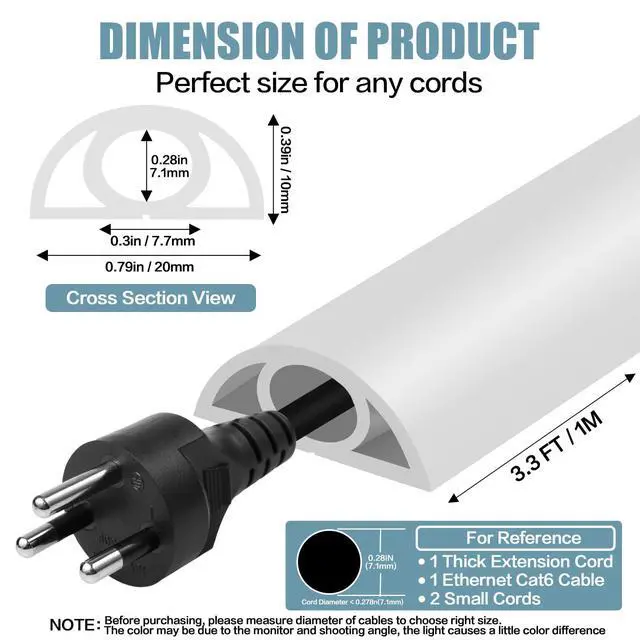 Alt view image 2 of 7 - Floor Cord Cover Self Adhesive Cord Hider,3.3FT Cable Management, Extension Strip Protector for Wires, Prevent Cable Trips for Offices, Gyms, Exhibitions Cavity:0.3"(W) x 0.28"(H) White