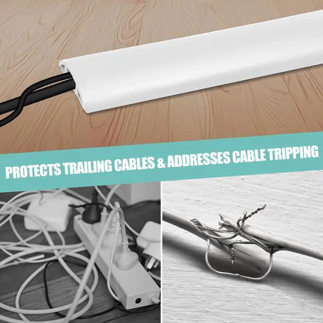 Alt view image 6 of 7 - Floor Cord Cover Self Adhesive Cord Hider,3.3FT Cable Management, Extension Strip Protector for Wires, Prevent Cable Trips for Offices, Gyms, Exhibitions Cavity:0.3"(W) x 0.28"(H) White