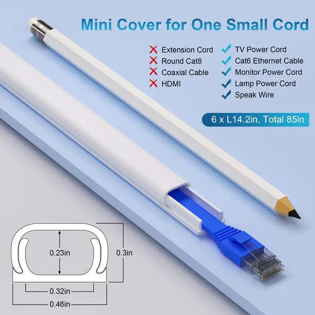 Alt view image 2 of 6 - 85in Cord Covers for Wires on Wall, 1 Mini Cord Hider Wall, Self-Adhesive Wire Covers for Cords, Paintable TV Cable Hider Cable Management Kit, 6X L14.2in, W0.46in H0.3in, CMR05 Beige