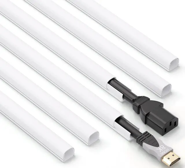 Main image of 85in Cord Hider for One Wire, Self-Adhesive Cord Covers for Wires on Wall, Paintable TV Cable Hider Wire Covers for Cords, White Cable Management Raceway Channel, 6X L14in, W0.5in H0.4in