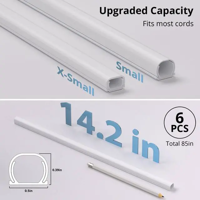 Alt view image 5 of 6 - 85in Cord Hider for One Wire, Self-Adhesive Cord Covers for Wires on Wall, Paintable TV Cable Hider Wire Covers for Cords, White Cable Management Raceway Channel, 6X L14in, W0.5in H0.4in