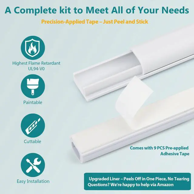 Alt view image 4 of 7 - One Cord Cover Wall 153in(9X L17in), Mini Wire Hider, Self-Adhesive Wire Cover for Hiding Speaker Wire, Baby Monitor Cord - Paintable Wire Channel for Cable Concealer, W0.5in H0.3in, CMR05 White