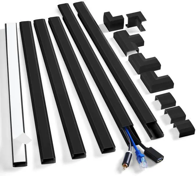 Main image of Cord Cover Wall Kit, 94.5in Cord Hider Wall Mounted TV, Self-Adhesive Wire Covers for Cords, Paintable Wire Hiders Cable Raceway Kit, Cable Concealer, 6 x L15.7in W0.98 H0.5in, Black
