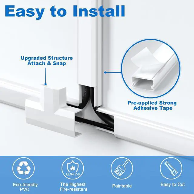 Alt view image 5 of 6 - Cord Cover Wall Kit, 94.5in Cord Hider Wall Mounted TV, Self-Adhesive Wire Covers for Cords, Paintable Wire Hiders Cable Raceway Kit, Cable Concealer, 6 x L15.7in W0.98 H0.5in, Black