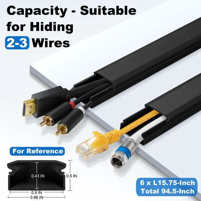 Alt view image 2 of 6 - Cord Cover Wall Kit, 94.5in Cord Hider Wall Mounted TV, Self-Adhesive Wire Covers for Cords, Paintable Wire Hiders Cable Raceway Kit, Cable Concealer, 6 x L15.7in W0.98 H0.5in, Black