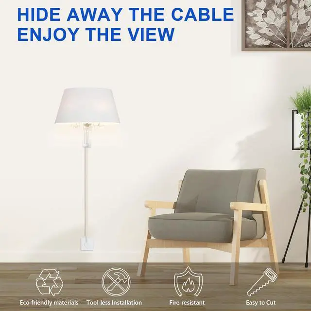 Alt view image 3 of 6 - Cord Hider Wall for One Cord, 136in Wire Covers Wall, Easy Install Cable Cover Kit, Cable Raceway Beige, Wire Management Wall, 8X L17in W0.6in H0.4in