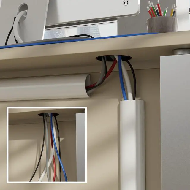 Alt view image 6 of 7 - TV Wire Hider, Half Round Cord Cover for Wall Mount TV, Hinged One-Piece Raceway, Paintable, Self-Adhesive Cable Management - 2" (W) x 1" (H) x 18" Length - White