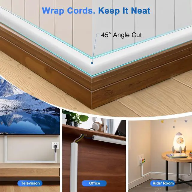 Alt view image 7 of 7 - 39" Cord Hider for 2-3 Cable, Self-Adhesive Cord Covers for Wires on Wall, Silicone Wire Cover for Wall Mounted TV, Paintable Cable Management for Home & Office, White