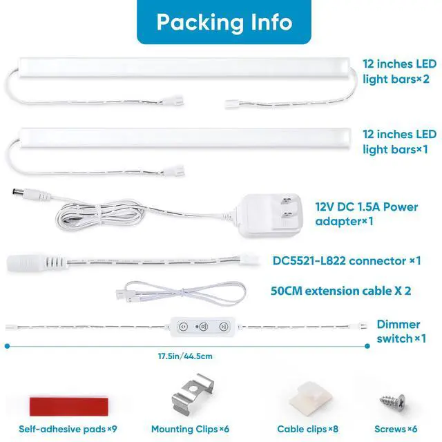 Alt view image 3 of 7 - Under Cabinet Lighting Set Plug in, 3 pcs 12 Inches LED Light Bars. Super Bright Dimmable Linkable for Kitchen Undercabinet Counter Top Shelf Pantry Closet Display Lighting. Warm White 3000K
