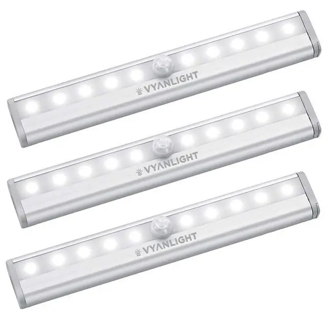 Main image of Motion Sensor LED Under Cabinet Lights, 10 LED Light Strips for Closet, Kitchen, Bathroom, Pantry - Battery Operated, Wireless, Peel and Stick, 3 Pack