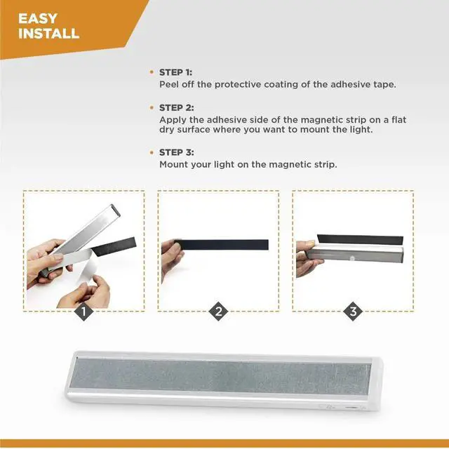 Alt view image 5 of 6 - Motion Sensor LED Under Cabinet Lights, 10 LED Light Strips for Closet, Kitchen, Bathroom, Pantry - Battery Operated, Wireless, Peel and Stick, 3 Pack