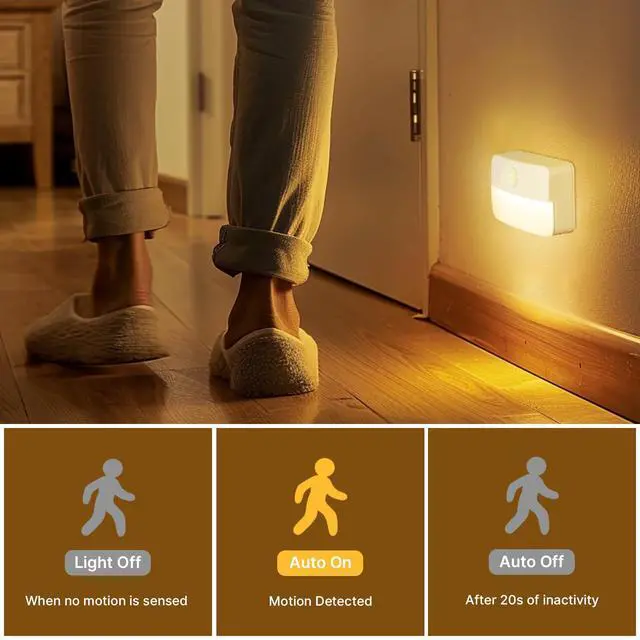 Alt view image 3 of 7 - 3 Pack Motion Sensor Stair Light for Indoor, Battery Operated Closet Lights, Wireless Stick on Anywhere Hallway Lamp, Portable Led Night Lamps for Bedroom Under Cabinet Kitchen