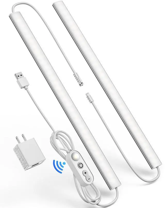 Main image of Motion Sensor Dimmable Under Cabinet Lighting, 6000K White, Plug-in, Linkable LED Closet Light Bars, 12-inch 2 Pack