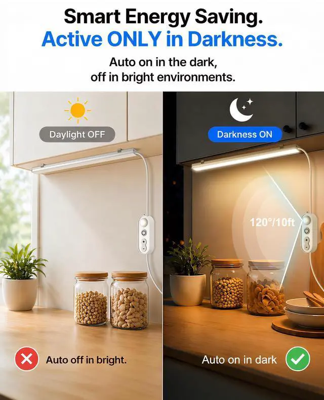 Alt view image 3 of 6 - Motion Sensor Dimmable Under Cabinet Lighting, 6000K White, Plug-in, Linkable LED Closet Light Bars, 12-inch 2 Pack