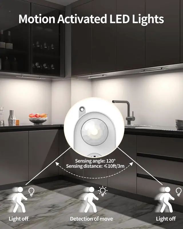 Alt view image 6 of 6 - Motion Sensor Dimmable Under Cabinet Lighting, 6000K White, Plug-in, Linkable LED Closet Light Bars, 12-inch 2 Pack