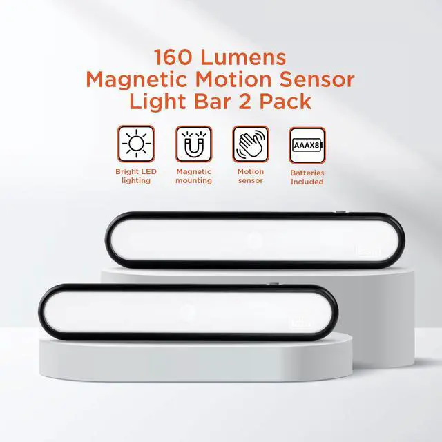 Alt view image 2 of 7 - 2-Pack LED Light Bars, 160LM Touchless Motion Sensor Lights, Magnetic Mount LED Strip Lights, Battery Powered Slim Portable Lights for Closet, Garage, Shelf, Indoor
