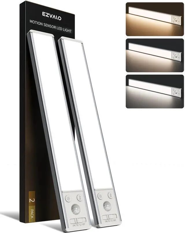 Main image of Under Cabinet Lighting, 3500mAh Rechargeable Motion Sensor Light Indoor, 3 Color Temps, 5-Level Dimmable Magnetic Wireless Closet Lights for Kitchen, Pantry, Stairs (2 Pack)
