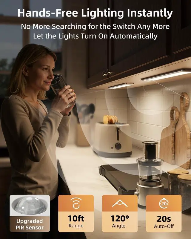 Alt view image 2 of 7 - Under Cabinet Lighting, 3500mAh Rechargeable Motion Sensor Light Indoor, 3 Color Temps, 5-Level Dimmable Magnetic Wireless Closet Lights for Kitchen, Pantry, Stairs (2 Pack)