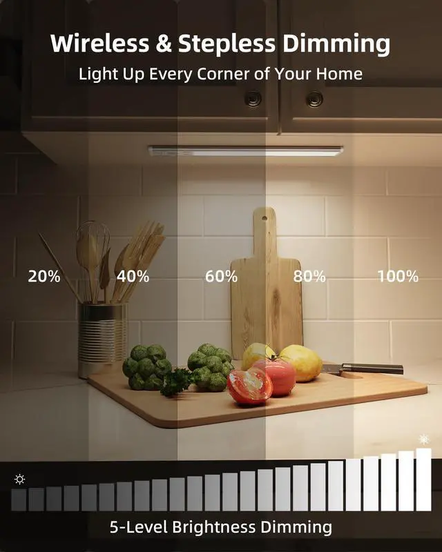 Alt view image 4 of 7 - Under Cabinet Lighting, 3500mAh Rechargeable Motion Sensor Light Indoor, 3 Color Temps, 5-Level Dimmable Magnetic Wireless Closet Lights for Kitchen, Pantry, Stairs (2 Pack)